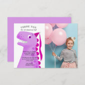 Niedlich Pink Dinosaurier Geburtstagsparty Foto Dankeskarte (Vorne/Hinten)