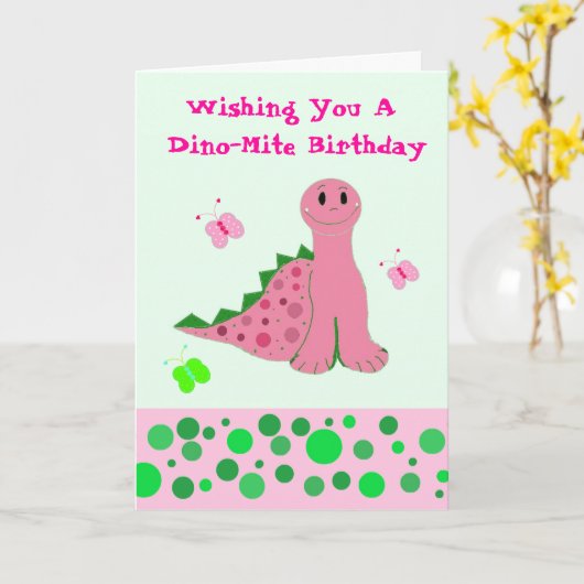 Niedlich Pink Dinosaurier Karte (Gelbe Blume)