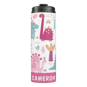 Niedlich Pink Dinosaurier Personalisiert Thermosbecher