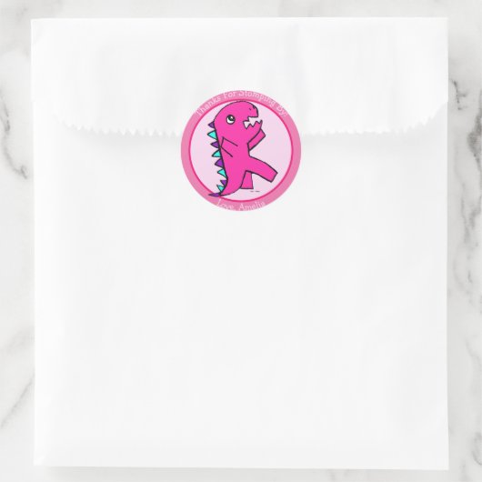 Niedlich Pink Dinosaurier Runder Aufkleber (Tasche)