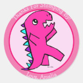 Niedlich Pink Dinosaurier Runder Aufkleber (Vorderseite)