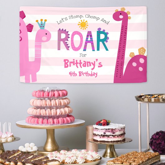 Niedlich Pink Dinosaurier Stomp Chomp Roar Girl Ge Banner