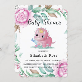 Niedlich Pink Dinosaurier und Peony Baby Showeinla Einladung