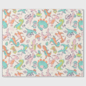 Niedlich Pink Dinosaurier Whimsical Pattern Geschenkpapier (Flach)