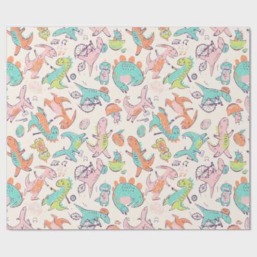 Niedlich Pink Dinosaurier Whimsical Pattern Geschenkpapier (Flach)