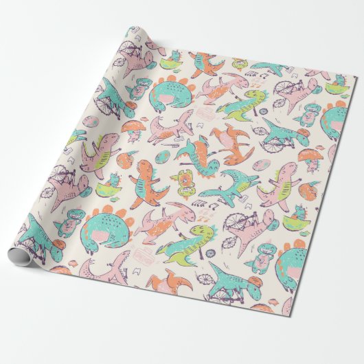 Niedlich Pink Dinosaurier Whimsical Pattern Geschenkpapier (Ungerollt)