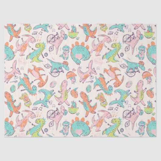 Niedlich Pink Dinosaurier Whimsical Pattern Seidenpapier (Vorderseite)
