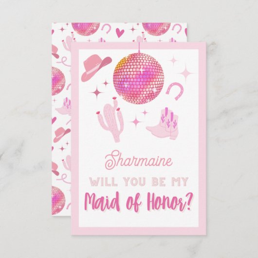 Niedlich Pink Disco Cowgirl Rodeo Seien Sie meine Begleitkarte (Vorne/Hinten)