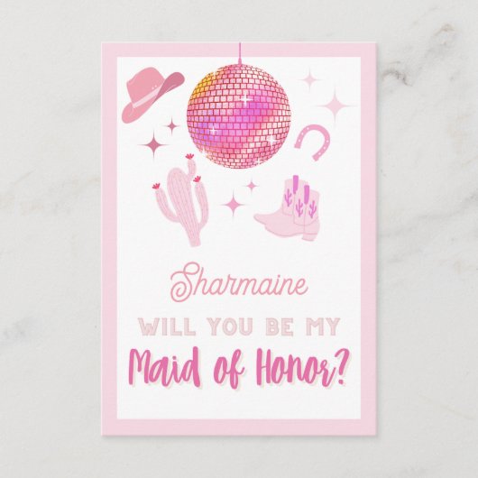 Niedlich Pink Disco Cowgirl Rodeo Seien Sie meine Begleitkarte (Vorderseite)