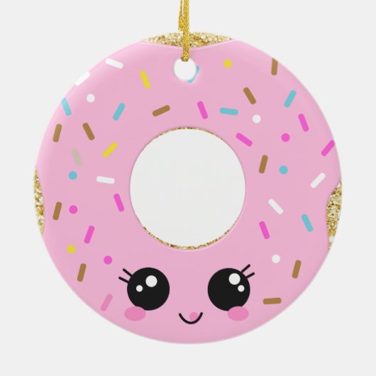 Niedlich Pink Donut Doughnut Sprinkles Danke Keramik Ornament (Hinten)