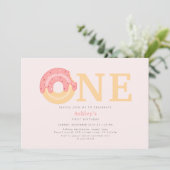 Niedlich Pink Donut Eins Geburtstag Einladung (Stehend Vorderseite)