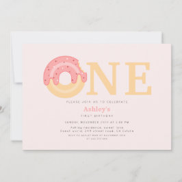 Niedlich Pink Donut Eins Geburtstag Einladung