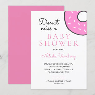 Niedlich Pink Donut Miss eine Babydusche Einladung
