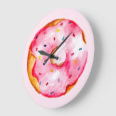 Niedlich Pink Donut Wasserfarben Regenbogen Sprink Große Wanduhr (Winkel)