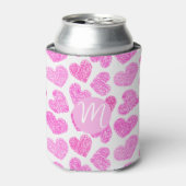 Niedlich Pink Doodled Heart Valentine's Day Monogr Dosenkühler (Kanne Vorderseite)