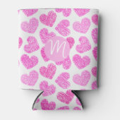 Niedlich Pink Doodled Heart Valentine's Day Monogr Dosenkühler (Vorderseite)