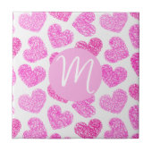 Niedlich Pink Doodled Heart Valentine's Day Monogr Fliese (Vorderseite)