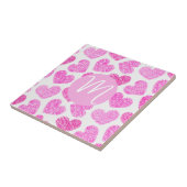 Niedlich Pink Doodled Heart Valentine's Day Monogr Fliese (Seite)