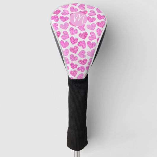 Niedlich Pink Doodled Heart Valentine's Day Monogr Golf Headcover (Vorderseite)