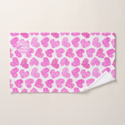 Niedlich Pink Doodled Heart Valentine's Day Monogr Handtuch (Handtuch)