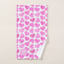 Niedlich Pink Doodled Heart Valentine's Day Monogr