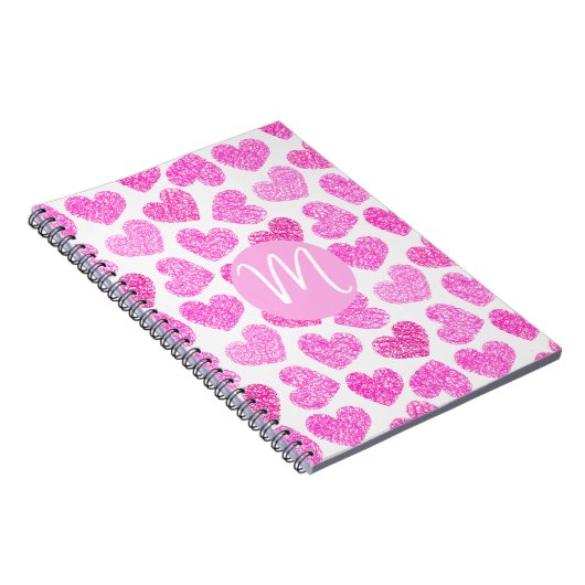 Niedlich Pink Doodled Heart Valentine's Day Monogr Notizblock (Rechte Seite)