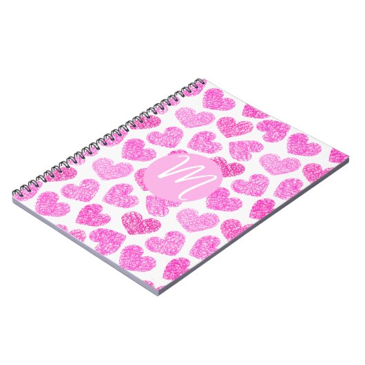 Niedlich Pink Doodled Heart Valentine's Day Monogr Notizblock (Linke Seite)