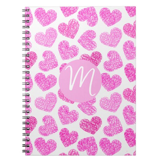 Niedlich Pink Doodled Heart Valentine's Day Monogr Notizblock (Vorderseite)