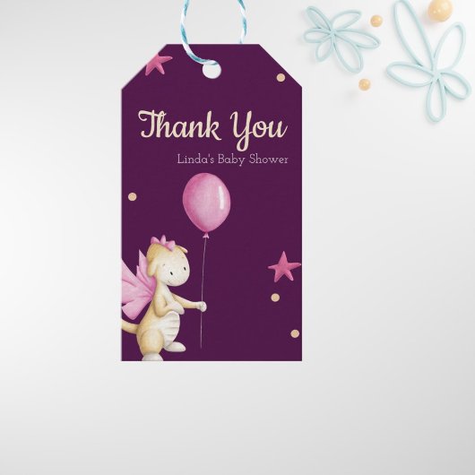 Niedlich Pink Dragon Baby Dusche Vielen Dank Geschenkanhänger
