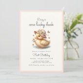 Niedlich Pink Duck Baby Girl Geburtstag Einladung (Stehend Vorderseite)