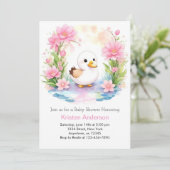 Niedlich Pink Duck Girl Babydusche Einladung (Stehend Vorderseite)