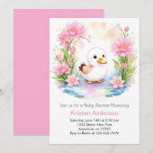 Niedlich Pink Duck Girl Babydusche Einladung (Vorne/Hinten)