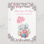 Niedlich Pink Elephant Baby Dusche Danke Karte (Vorne/Hinten)