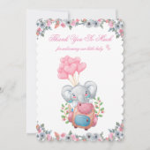 Niedlich Pink Elephant Baby Dusche Danke Karte (Vorderseite)