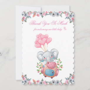 Niedlich Pink Elephant Baby Dusche Danke Karte