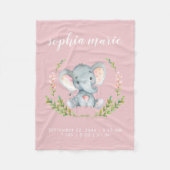Niedlich Pink Elephant Baby Girl Birth Stats Fleecedecke (Vorderseite)