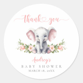 Niedlich Pink Elephant Baby Girl Dusche Vielen Dan Runder Aufkleber