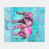 Niedlich Pink Elephant Blue Watercolor Personalisi Fleecedecke (Vorderseite (Horizontal))