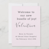 Niedlich Pink Elephant Oaster Willkommen Foto Baby Ankündigung (Rückseite)