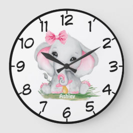 Niedlich Pink Elephant Pacie Girls Große Wanduhr