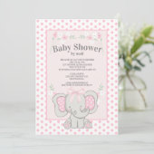 Niedlich Pink Elephant Polka Dots Baby Dusche per  Einladung (Stehend Vorderseite)