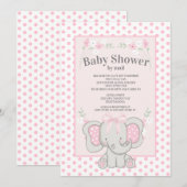 Niedlich Pink Elephant Polka Dots Baby Dusche per  Einladung (Vorne/Hinten)