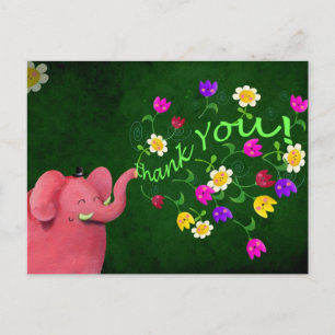 Niedlich Pink Elephant Vielen Dank Postkarte
