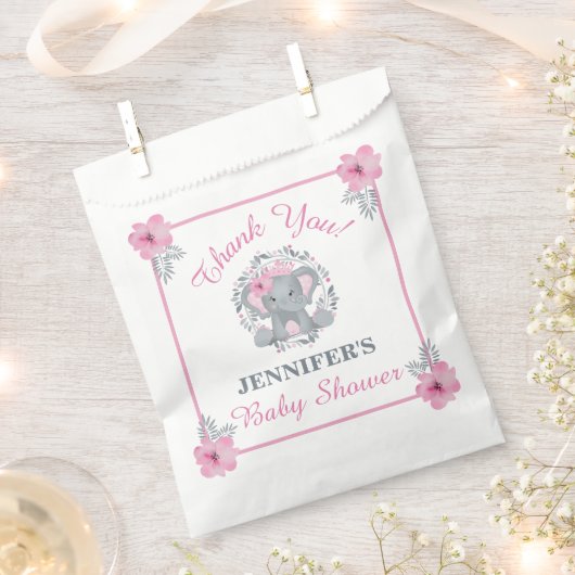 Niedlich Pink Elephant Wild Safari Floral Baby Dus Geschenktütchen (Ausgeschnitten)