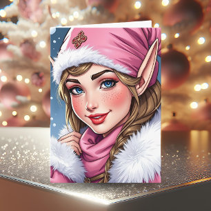 Niedlich Pink Elf Frohe Weihnachten Karte