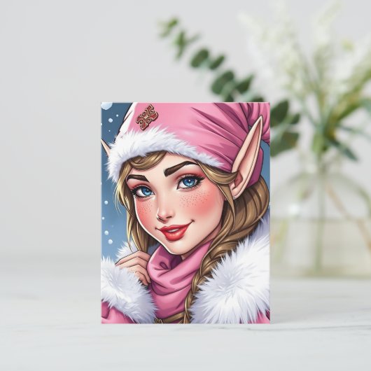 Niedlich Pink Elf | Frohe Weihnachten Personalisie (Stehend Vorderseite)
