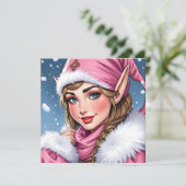 Niedlich Pink Elf | Frohe Weihnachten Personalisie (Stehend Vorderseite)