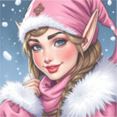 Niedlich Pink Elf Weihnachten Aufkleber (Vorderseite)