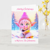 Niedlich Pink Elf Whimsisches Personalisiertes Wei Karte (Gelbe Blume)