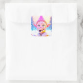 Niedlich Pink Elf Whimsisches Weihnachtsfest Quadratischer Aufkleber (Tasche)